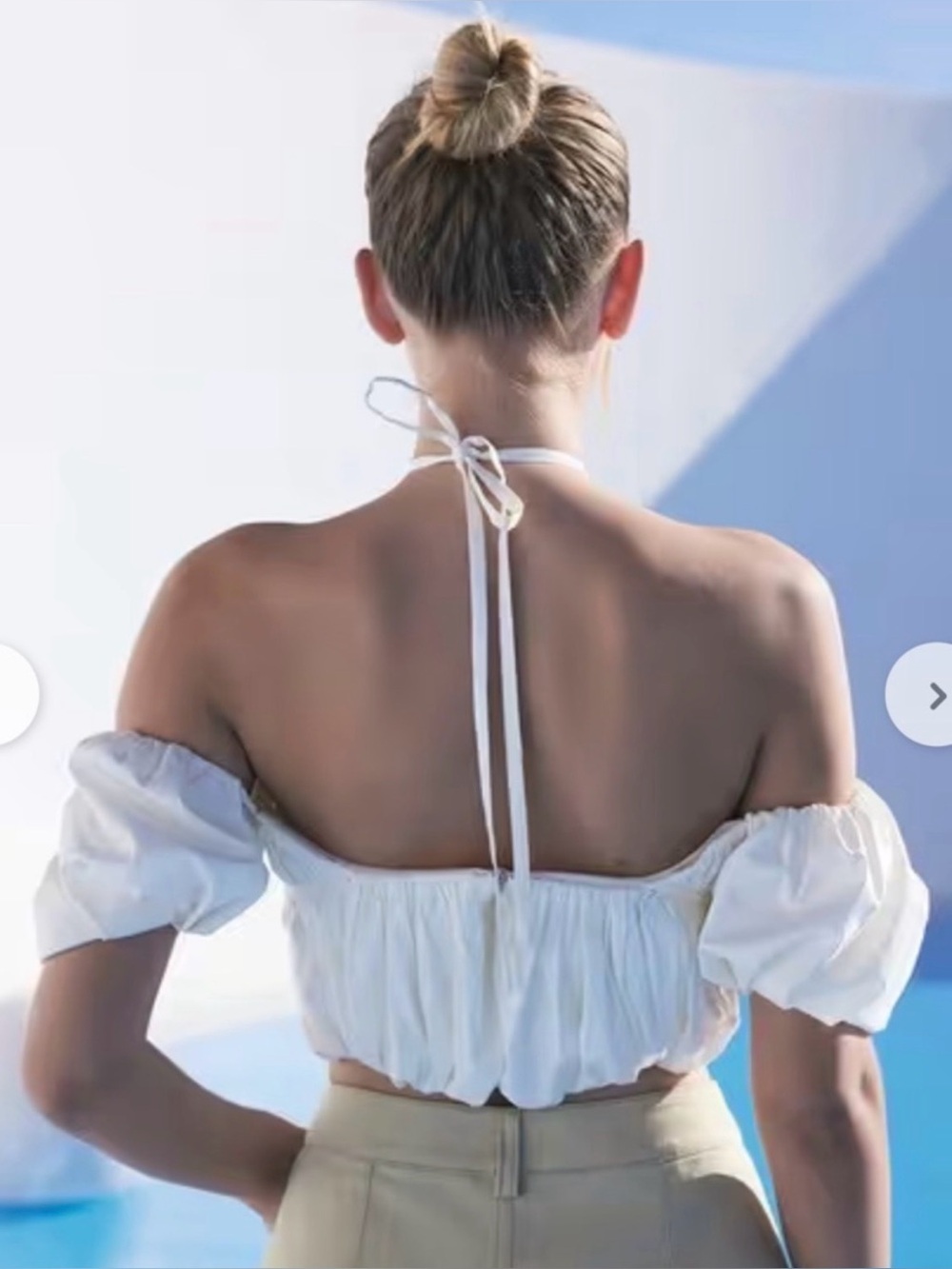 cult gaia White Ruched Off-Shoulder Halter Crop Top - Picture 2 of 5